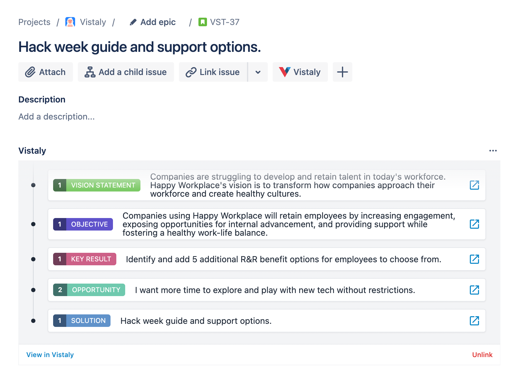 Vistaly Story in Jira